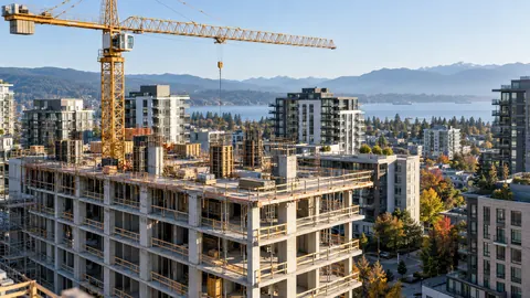 Mid-rise apartment construction with a tower crane
